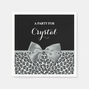 Serviette En Papier Élégant Jaguar gris Imprimer Nom joli Bow argent