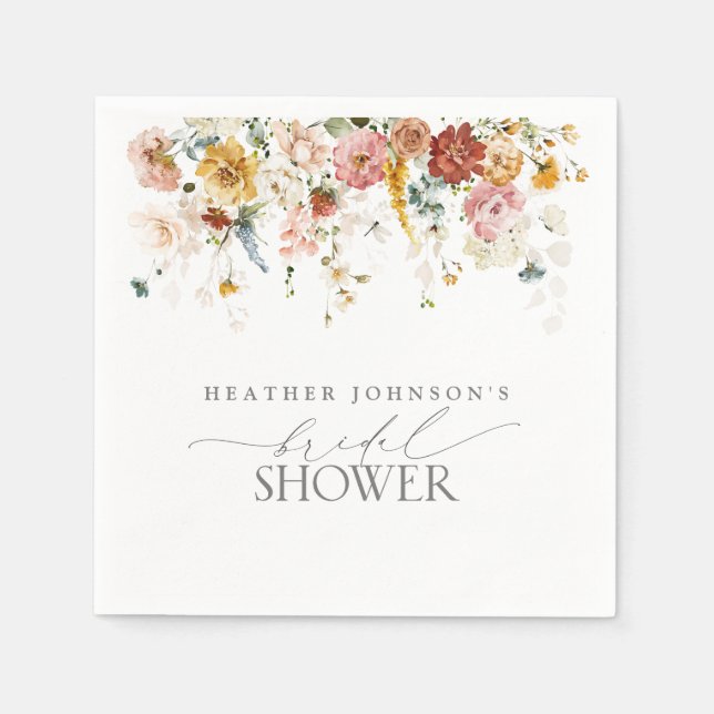 Serviette En Papier Elégant Jardin Fleurs Aquarelle Fête des mariées N (Devant)