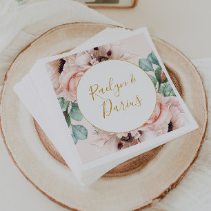 Serviette En Papier Elégant Jardin Floral Blush   Mariage Pastel