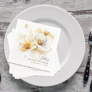 Serviette En Papier Élégant jaune or blanc Fleur Mariage