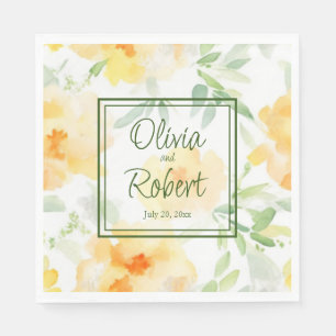 Serviette En Papier Elégant jaune pêche orange aquarelle fleurie