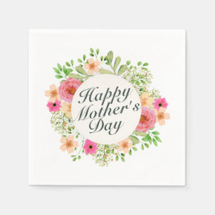 Serviette En Papier Elégant Joyeux Cadre Floral Fête des Mères   Napki