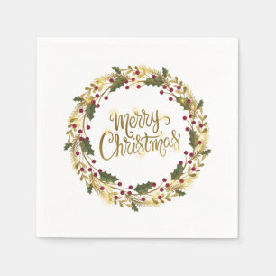 Serviette En Papier Élégant Joyeux Noël Floral   Napkin
