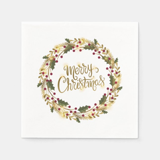 Serviette En Papier Élégant Joyeux Noël Floral | Napkin (Devant)