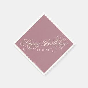 Serviette En Papier Elégant Joyeux script d'anniversaire personnalisé