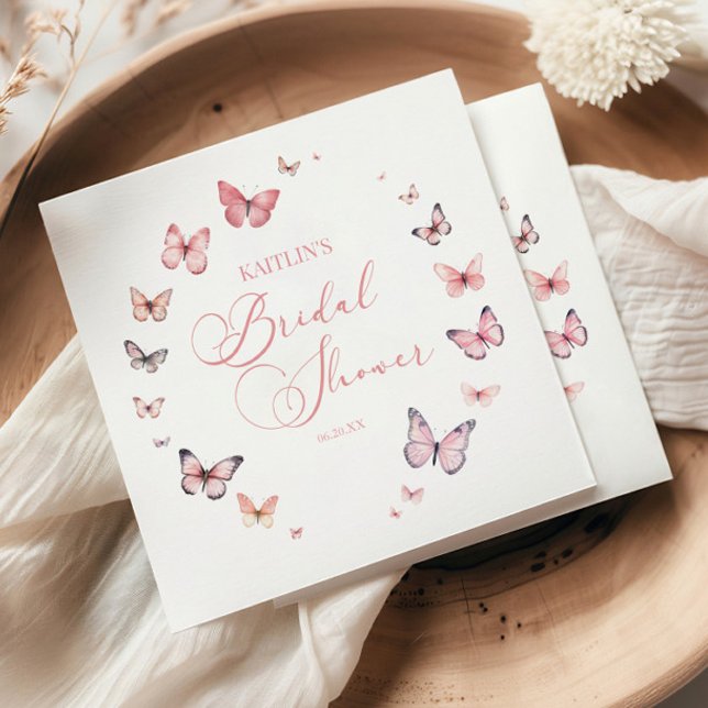 Serviette En Papier Élégant Lavis Rose Papillon Baby Shower  (Créateur téléchargé)