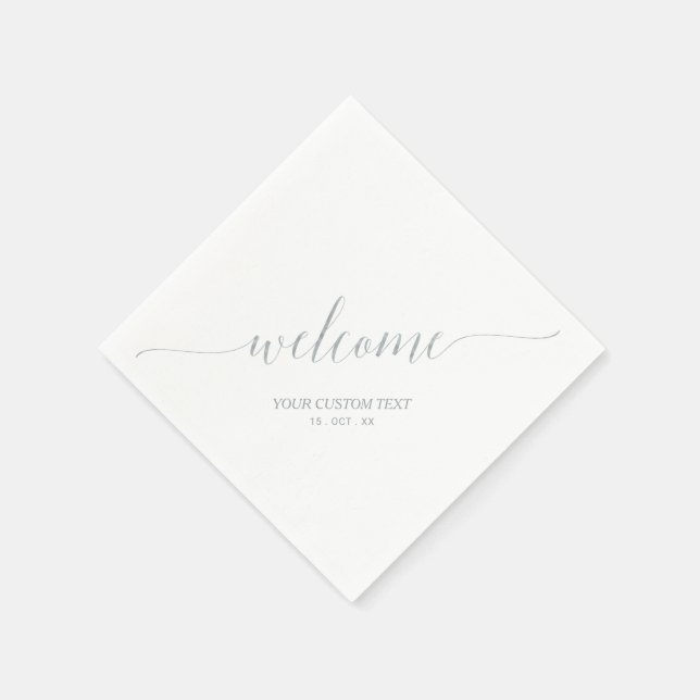 Serviette En Papier Élégant lettrage stylé argenté Bienvenue Fête (Coin)