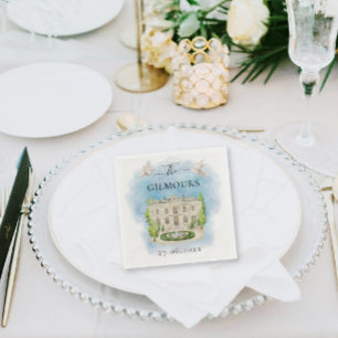 Serviette En Papier Élégant lieu fleurs colombes Mariage Luxe