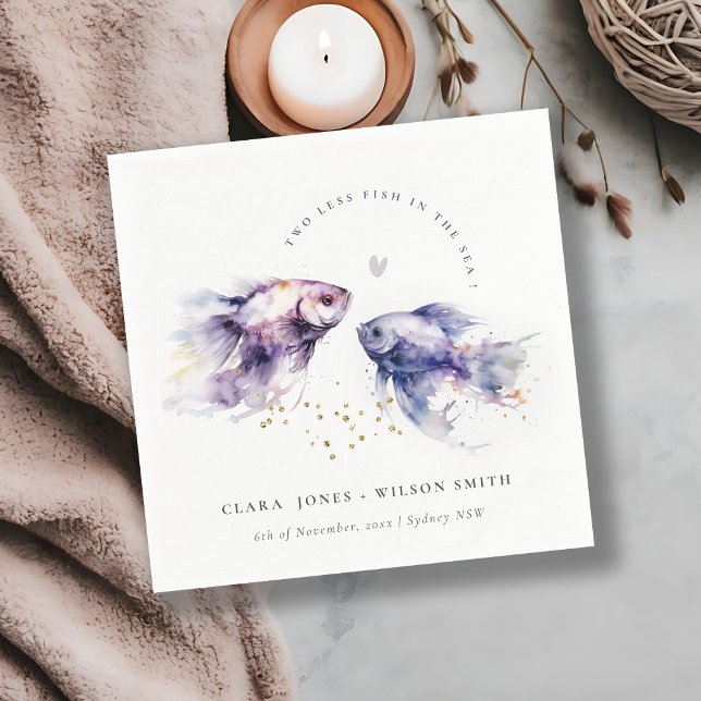 Serviette En Papier Elégant Lilac Aquarelle Mariage de poisson côtier (Créateur téléchargé)