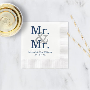 Serviette En Papier Élégant M. et M. Marine Grey Mariage Monogramme