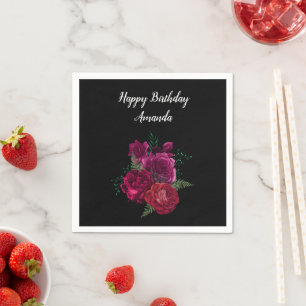 Serviette En Papier Elégant Magenta Rose Bouquet floral Anniversaire