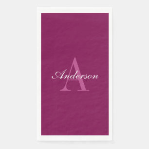 Serviette En Papier Élégant Magenta Rouge, rose & blanc Nom & Monogram