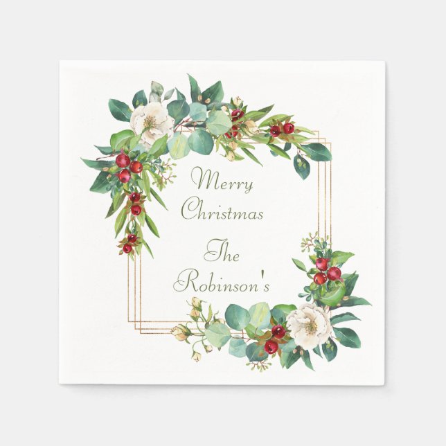 Serviette En Papier Elégant Magnolia, Berries et Eucalyptus (Devant)