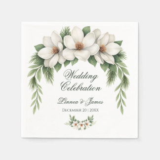 Serviette En Papier Elégant Magnolia Blanc Mariage Hiver Pine Tree