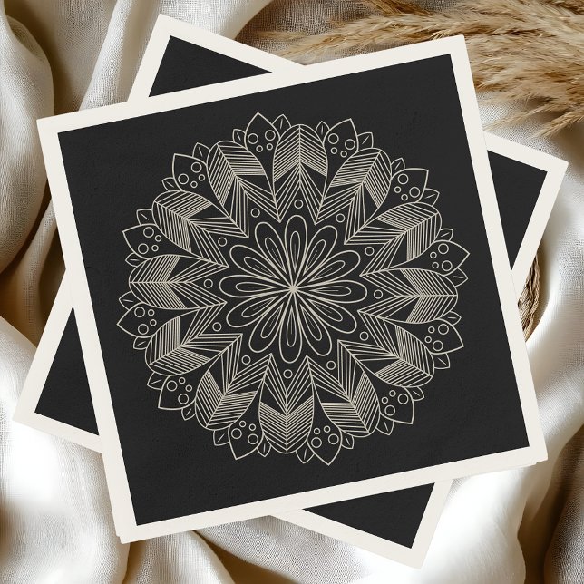 Serviette En Papier Élégant Mandala Boho Chic Mariage noir indien (Créateur téléchargé)