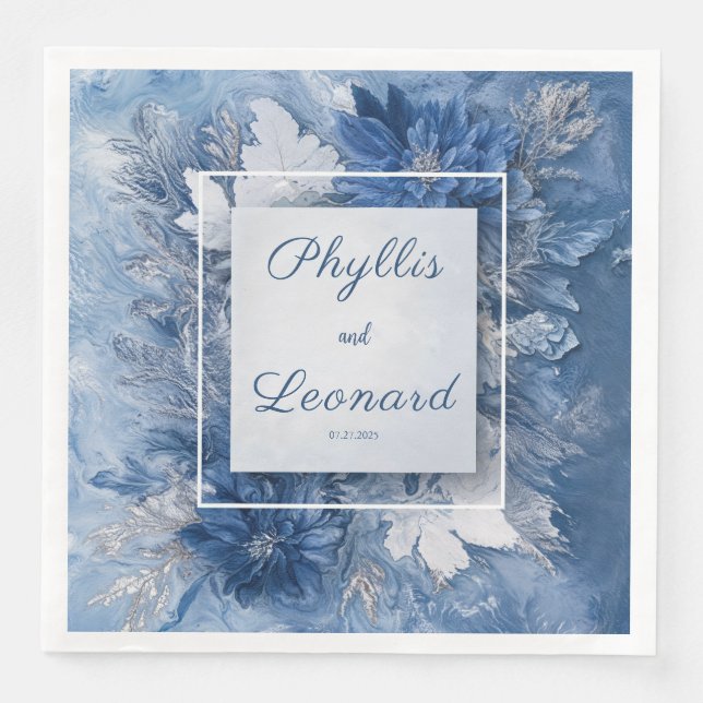 Serviette En Papier Elégant marbre bleu Mariage Napkin (Devant)