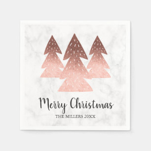 Serviette En Papier Élégant marbre d'or rose Joyeux sapin de Noël