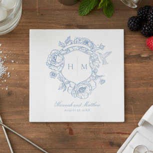Serviette En Papier Élégant mariage à crête d'oiseau en chinoiserie bl
