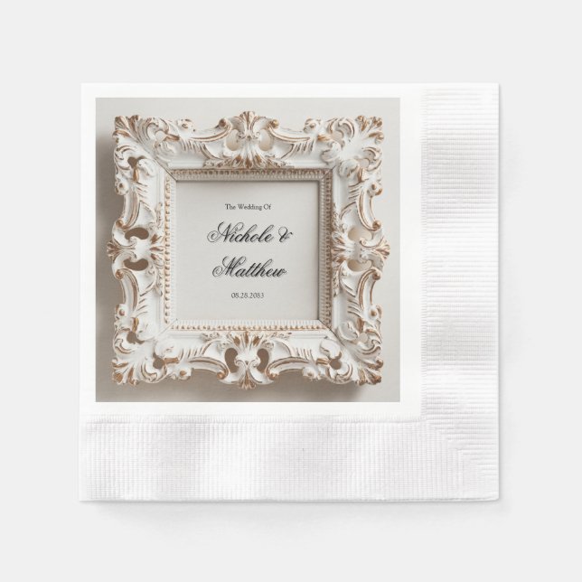 Serviette En Papier Elégant Mariage baroque en Crème (Devant)