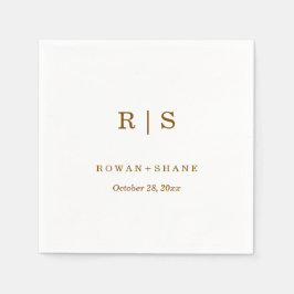 Serviette En Papier Élégant Mariage blanc avec Monogramme Brown