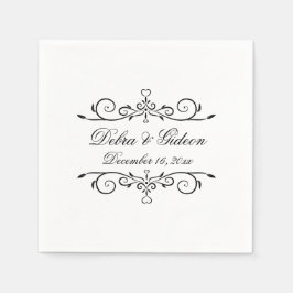 Serviette En Papier Élégant Mariage blanc et noir