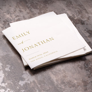 Serviette En Papier Élégant Mariage blanc et or Classy