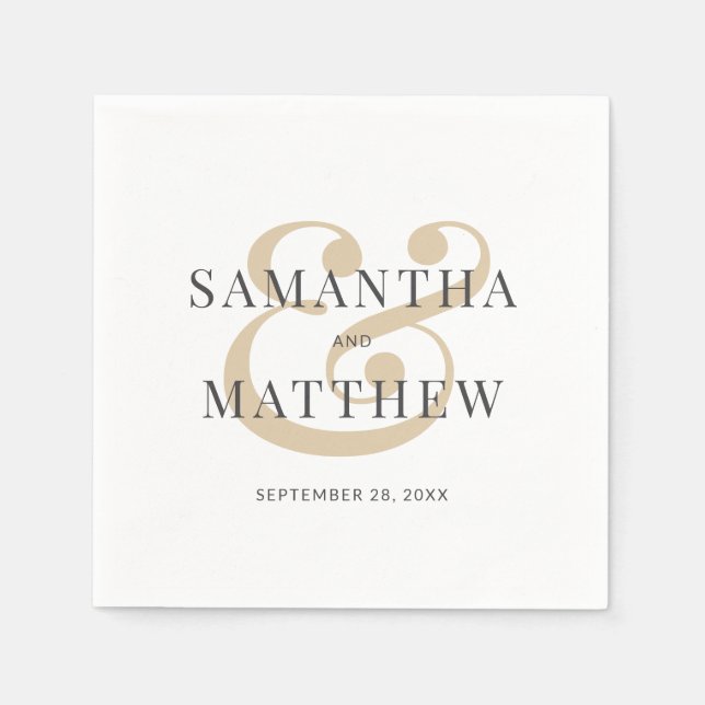 Serviette En Papier Élégant Mariage blanc gris or (Devant)