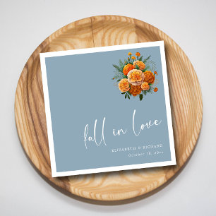 Serviette En Papier Elégant Mariage bleu Dusty : Script "Fall in Love"