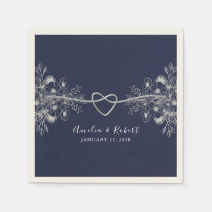 Serviette En Papier Élégant Mariage bleu marine