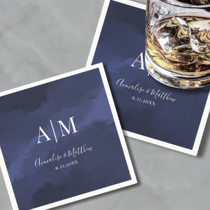 Serviette En Papier Elégant Mariage bleu marine