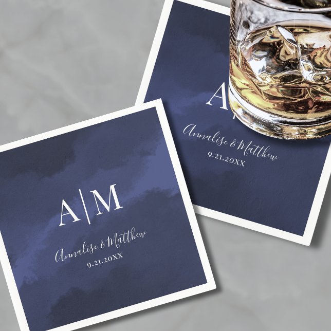 Serviette En Papier Elégant Mariage bleu marine (Elegant Navy Blue Wedding Napkins)