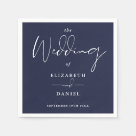 Serviette En Papier Élégant Mariage bleu marine moderne Script