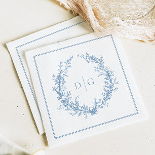 Serviette En Papier Élégant Mariage bleu Monogram