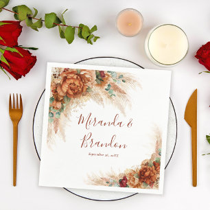 Serviette En Papier Élégant Mariage Bohème d'Herbe de Pampas en Terrac