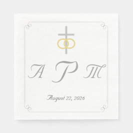 Serviette En Papier Élégant Mariage catholique monogramme