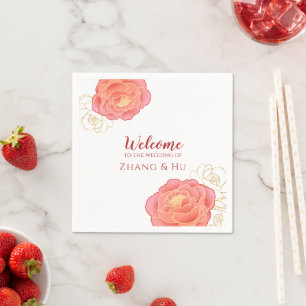 Serviette En Papier Élégant Mariage chinois Gold Peony