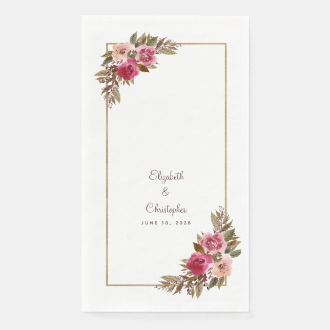 Serviette En Papier Elégant mariage Couple Aquarelle Floral Dîner (Devant)
