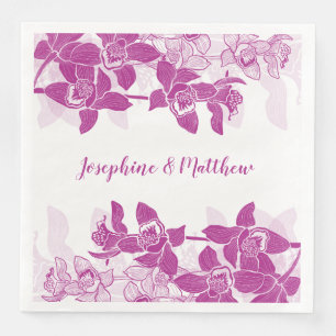Serviette En Papier Elégant Mariage d'aquarelle florale de l'orchidée 