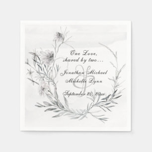 Serviette En Papier Elégant Mariage d'aquarelle florale gris-Dusty