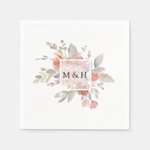 Serviette En Papier Élégant Mariage d'aquarelle rose gris