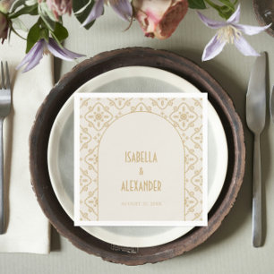 Serviette En Papier Élégant Mariage d'arche en carrelage méditerranéen
