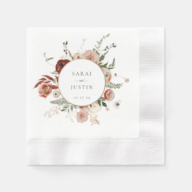 Serviette En Papier Élégant Mariage de charpente florale d'automne (Devant)