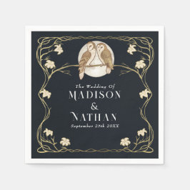 Serviette En Papier Élégant Mariage de Chouettes Art Nouveau