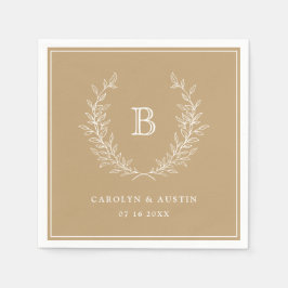 Serviette En Papier Élégant Mariage de couronne de laurier or Monogram