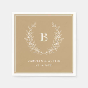 Serviette En Papier Élégant Mariage de couronne de laurier or Monogram