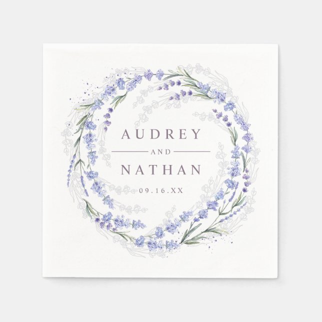 Serviette En Papier Élégant Mariage de couronne de lavande rustique (Devant)