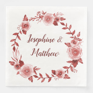 Serviette En Papier Élégant Mariage de couronne Rose de Bourgogne