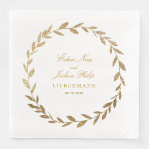 Serviette En Papier Élégant Mariage de couronnes d'olivier d'or