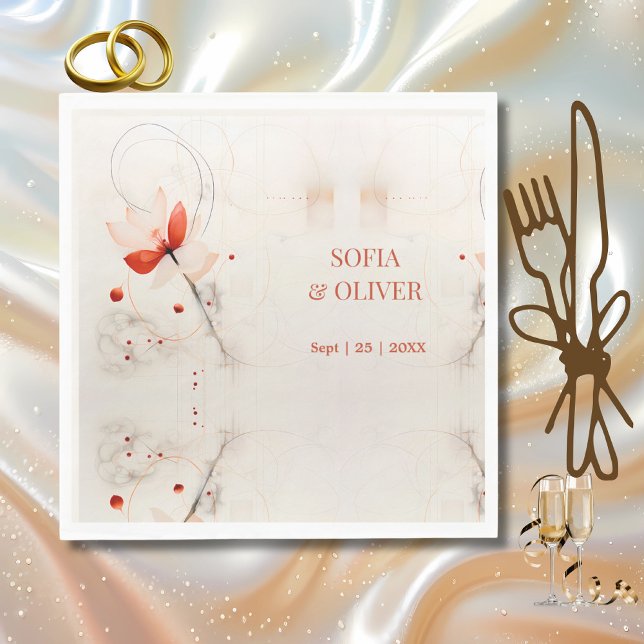 Serviette En Papier Elégant Mariage de crème et de pavots rouges (Créateur téléchargé)