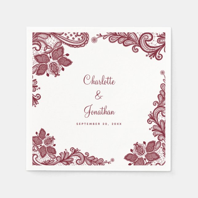 Serviette En Papier Élégant Mariage de dentelle Fiançailles mariée et  (Devant)